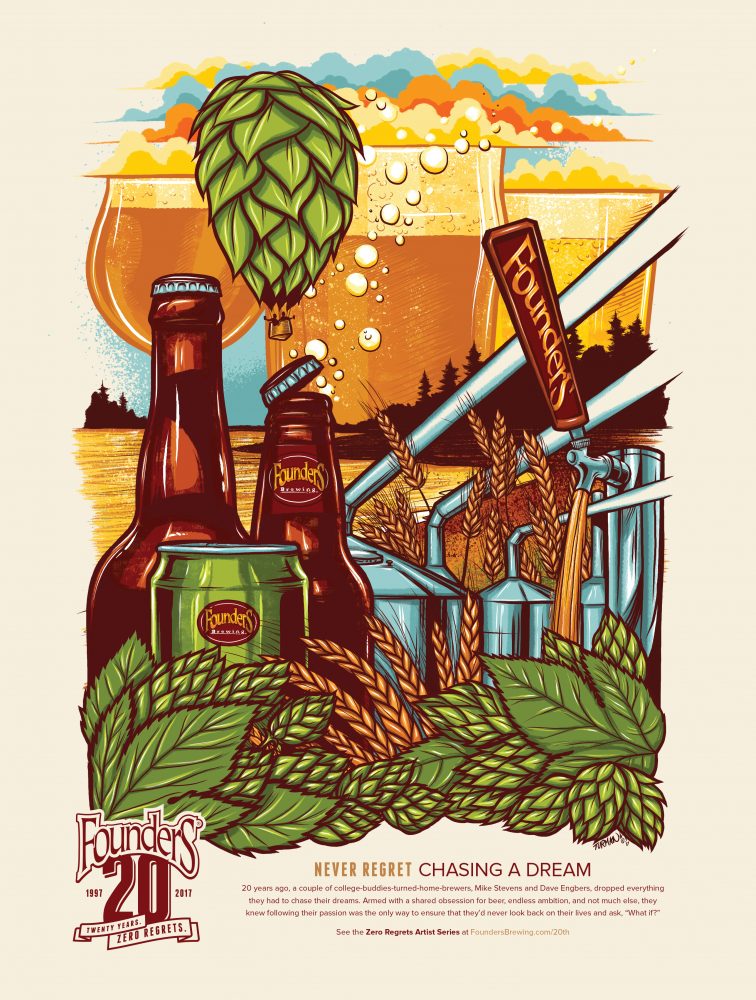 Artist rendering of Founders beer with brewing machines