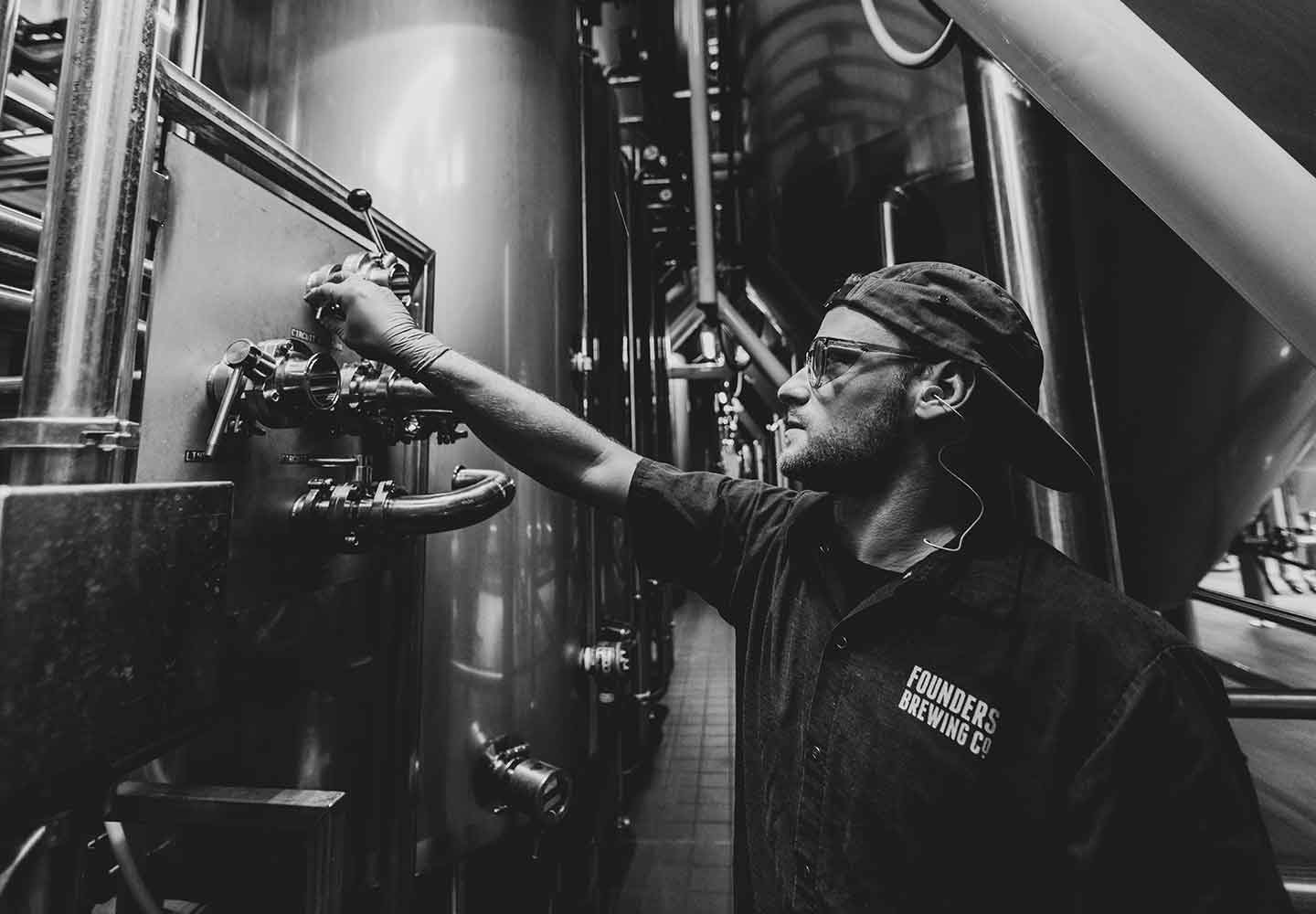 Black and White image of Founders employee in Barrel House