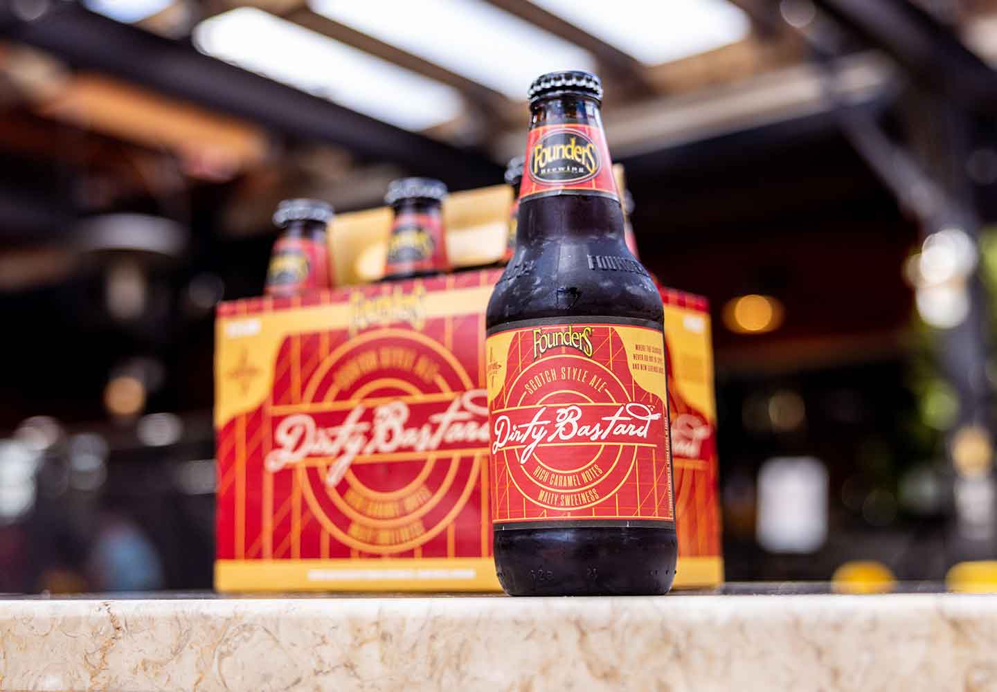 Bottle and packaging of Dirty Bastard beer